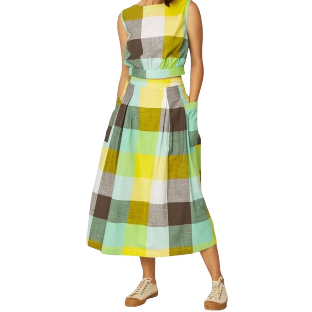 NWT SKFK Irama-Gots Green Checked Midi Skirt Pockets EU 38 | US 6 Reg. $139